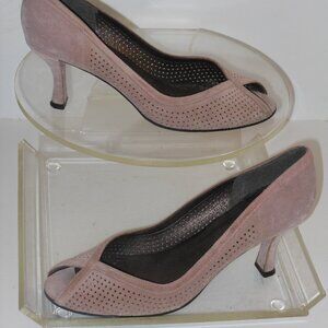 STUART WEITZMAN TAUPE GENUINE SUEDE PEEP TOE PUMPS SIZE 7.5 N